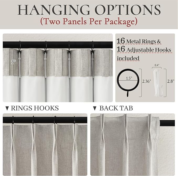 Natural Melange Taupe Blackout Curtains 102 Inch Long Flax Linen Viral Curtain with Pinch Pleat Clips&Hooks, Floor to Ceiling for Living Room Cooling Drapes for Summer Heat (40"W x 102"L x 2Panels)
