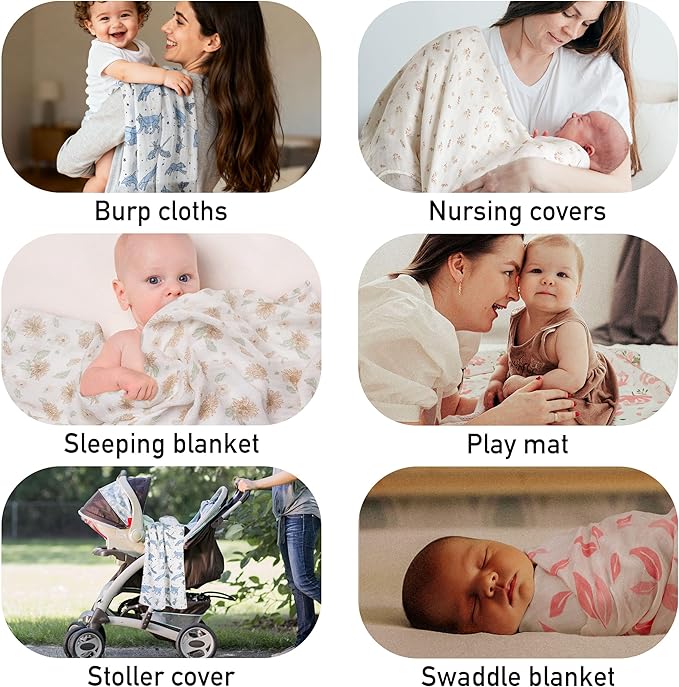 GLLQUEN BABY Muslin Swaddle Blankets 4-Pack Breathable Receiving Blankets (35" x 40") Soft Baby Blankets for Girls and Boys Newborn Essentials Muslin Burp Cloths Swaddle Wrap Baby Gift(Cosmos)