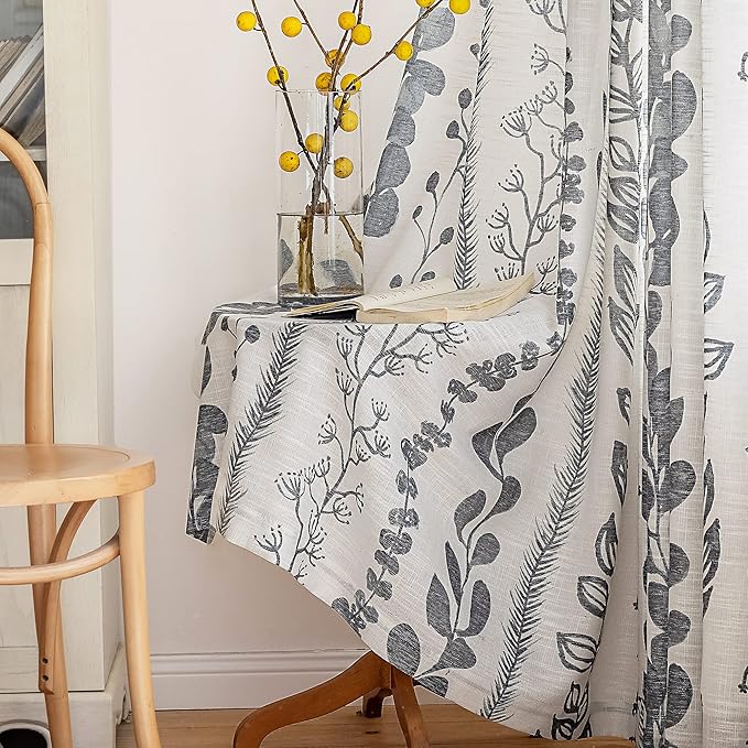 MEETSKY Boho Curtains for Living Room Light Filtering Privacy Protection Cotton Curtains 84 Inch Length 2 Panels Bohemian Linen Style Back Tab Window Leaf Print Classical Drapes for Dining Room