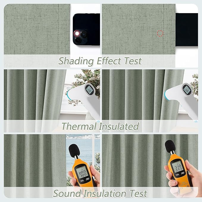 Guken Desert Sage 100% Blackout Curtains 108 Inch Length 2 Panels Set for Living Room Bedroom Back Tab Thermal Insulated Black Out Linen Drapes Room Darkening Window Curtains 108 Inches Long