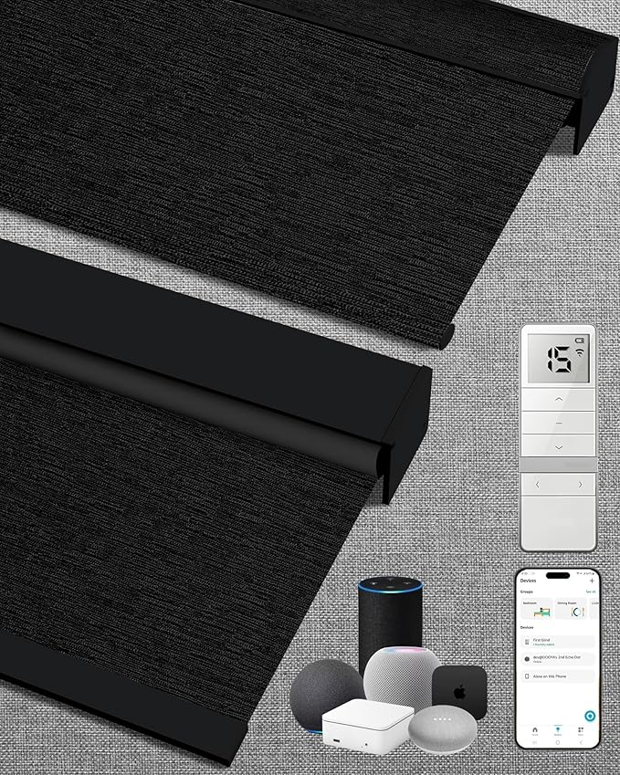 Kincmo Motorized Blinds with Remote,100% Blackout Motorized Roller Shades Work with Apple Homekit,Alexa,Google, Custom Electric Blinds with App,Voice Control (Aqua Waves Black)