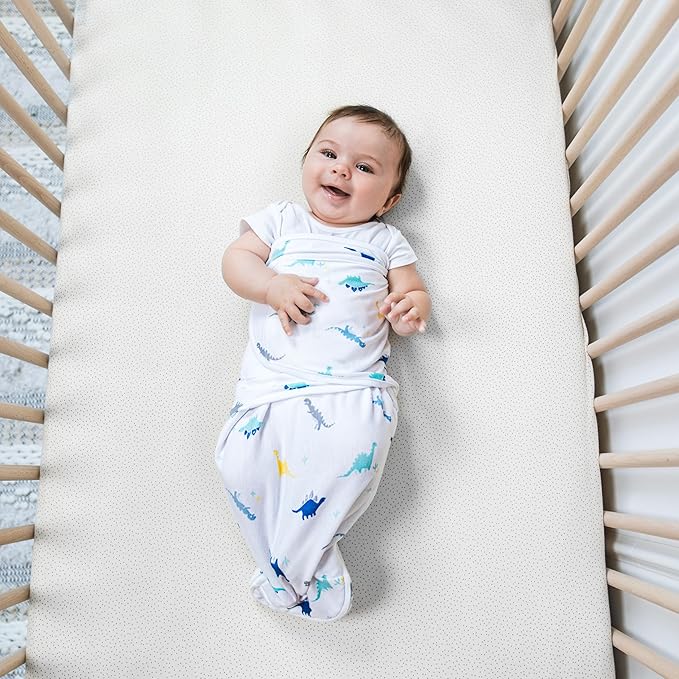 aden + anais Essentials Easy Swaddle Wrap Quick Change with Bottom Zipper, Snug Cotton Knit Baby Wrap Swaddle Blanket for Newborns, TOG 1.0, 3-Pack, Dino-Rama, 0-3 Months, Small/Medium