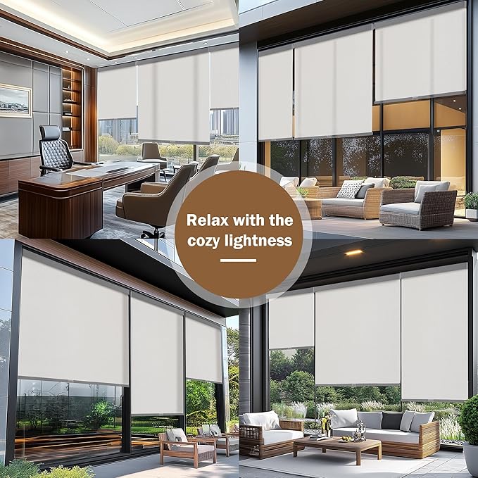 AOSKY Light Filtering Roller Shades Cordless Blinds for Windows, 1% Openness Free-Stop Shades with Valance, Thermal Insulated Fabric, UV Protection, Natural Woven Blindss（42" W x 72" H, Grey）
