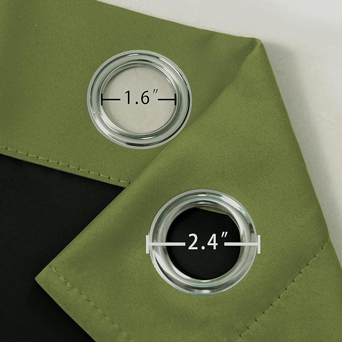 LEMOMO 100% Blackout Curtains 52 x 63 Inch/Olive Green Curtains 2 Panels with Black Lining Room Darkening Thermal Insulated Bedroom Curtains