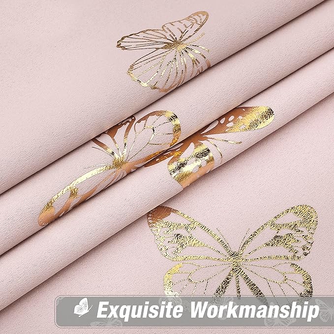 Jubilantex Pink Gold Butterfly Blackout Curtains 84 Inches Long with Black Layer Thermal Insulated Window Curtains Grommet Top for Bedroom Girls Room