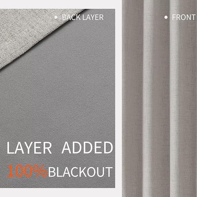 Joydeco Greyish White Black Out Curtains 72 Inch Long 2 Panels Set, Curtains 100% Blackout Room Darkening Drapes for Bedroom, Textured Drapes with Grommets for Living Room Windows