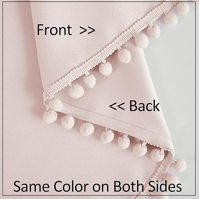 Treatmentex Pink Pom Poms Blackout-Curtains 95 inch Bedroom Window Curtains for Living Room Triple Weave Half Blackout Window Curtains for Hotel Guest Room Drapes 52" w x2 Panels Rod Pocket