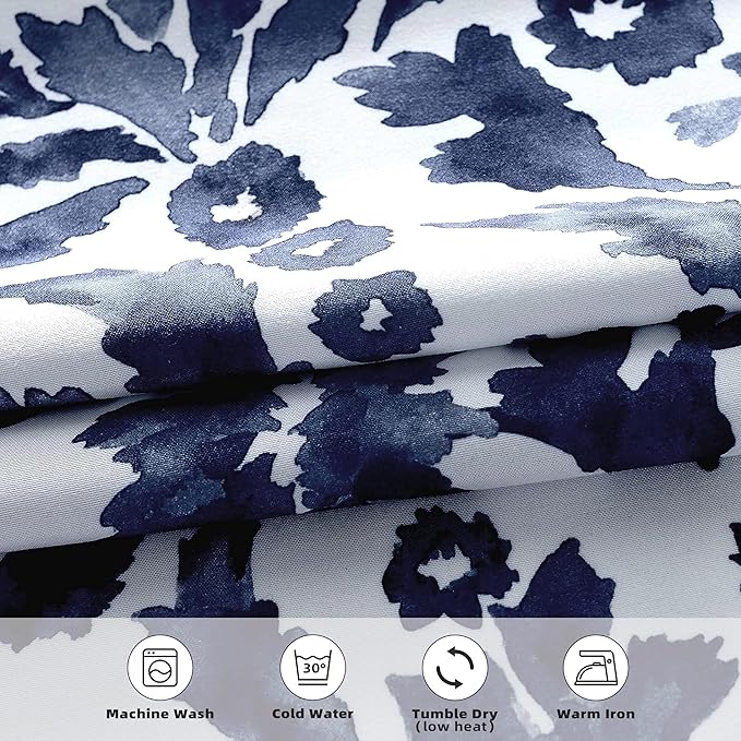 DriftAway Julia Watercolor Blackout Room Darkening Lined Thermal Insulated Energy Saving Window Curtains 2 Layers 2 Panels Each Size 52 Inch by 96 Inch Navy