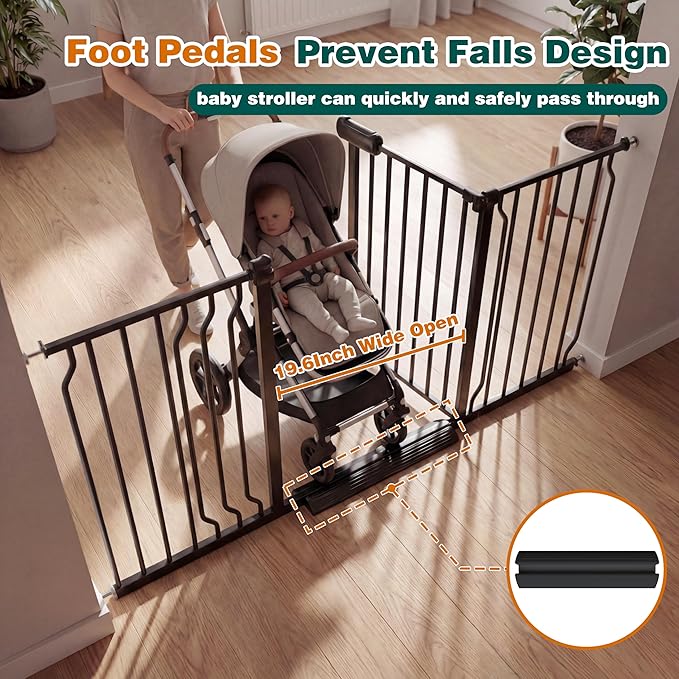 TSAYAWA Extra Wide Baby Gate with Door, 52.76~62.2 Inch Wide Presure Mounted No Drill Metal Auto Close Child Gate for Stair Doorway - Indoor Outdoor Safty Gate for Toddler Dog Doggie, Black