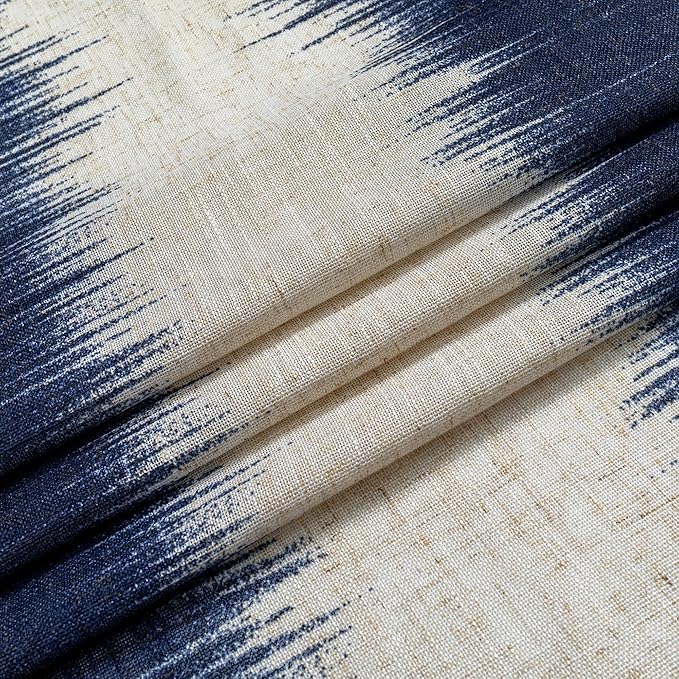 MYSKY HOME Curtains 84 Inches Long 2 Panel Sets for Living Room Bedroom Semi Sheer Curtains Farmhouse Style Drapes for Dining Room Soft Touch Classic Lines Modern Design, 50" Wide, Navy Blue, 2 PCs