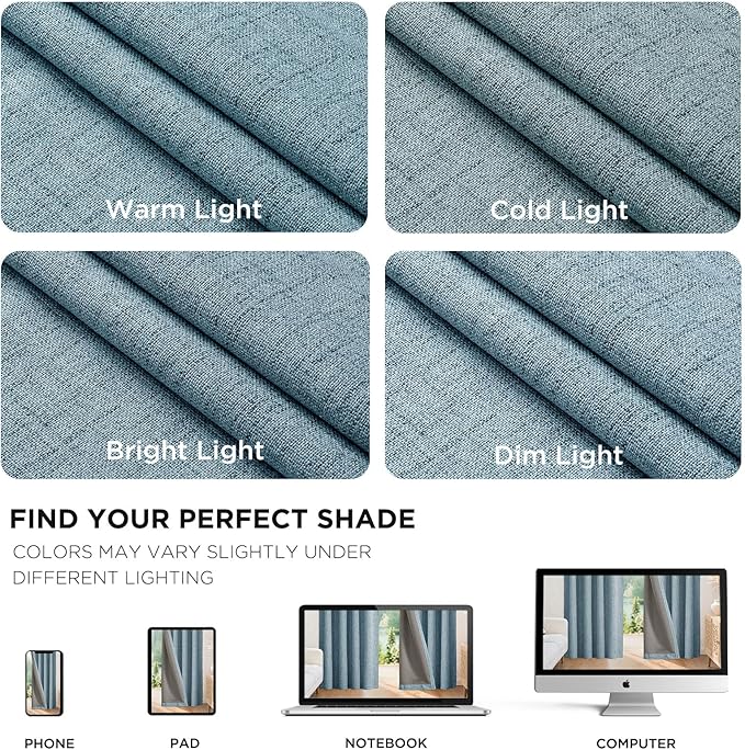 Joydeco Blackout Curtains for Bedroom - 84 Inch Long 100% Light Blocking 2 Panels Sky Blue Drapes, Thermal Insulated Room Darkening Curtains, Linen Textured for Living Room, Rod Pocket & Back Tabs