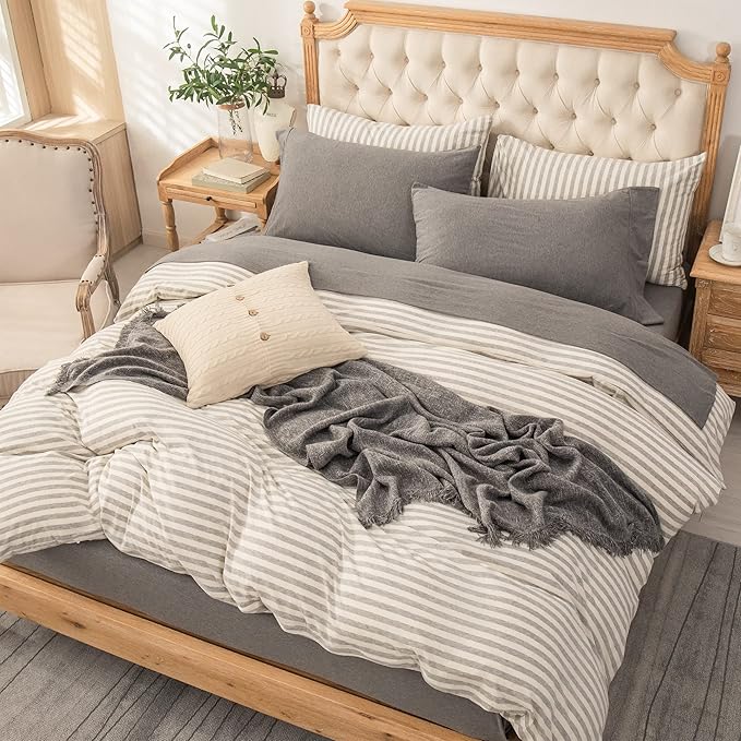 PURE ERA Jersey Knit 4pc Bed Sheet Set 100% T-Shirt Cotton Super Soft Comfy Breathable Fits Mattress Up to 20" Extra Deep Pocket (Heather Dark Grey, Full)