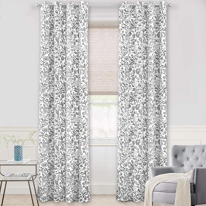 DriftAway Julia Watercolor Blackout Room Darkening Lined Thermal Insulated Energy Saving Window Curtains 2 Layers 2 Panels Each Size 52 Inch by 120 Inch Gray