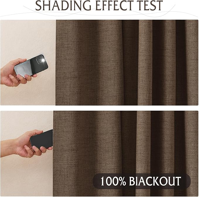 RYB HOME 100% Blackout Curtains 102 Inch Long, Thermal Insulated Window Curtains for Bedroom/Living Room/Dining/Sliding Glass Door, Privacy Assured Farmhouse Home Decor, W52 x L102, Coffee, 2 Panels