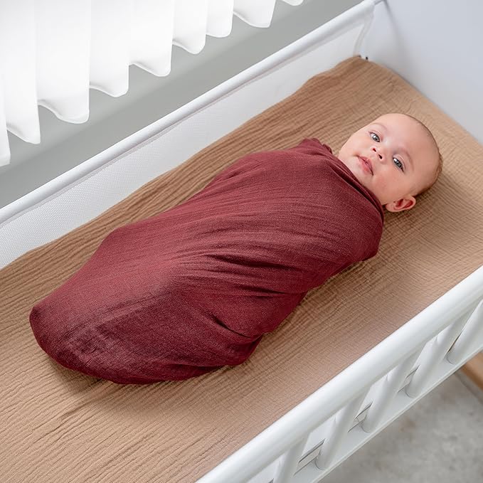 Comfy Cubs Muslin Swaddle Blankets Pack of 2, 47 x 47 Inch Soft Cotton Baby Blanket Set, Large Multipurpose Wraps for Newborns - Self-Soothing Swaddles for Newborns - Wine & Neptune