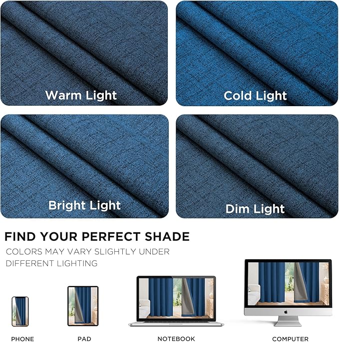 Joydeco Blackout Curtains for Bedroom - 100% Light Blocking 2 Panels Navy Blue Drapes 66" W x 96" L, Thermal Insulated Room Darkening Curtains, Linen Textured for Living Room, Rod Pocket & Back Tabs