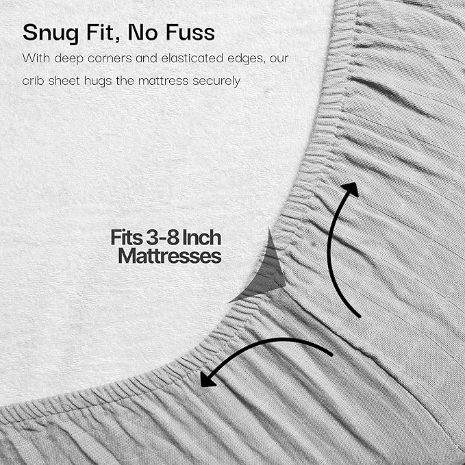 Salt Earth 100% Organic Cotton Muslin Standard Fitted Crib Sheet, 52"x28", 2 Pack Soft Breathable Natural Cotton Sheets Baby Mattress Bed Sheets, No Slip Neutral Baby Crib Sheet (Silver & Rainbow)