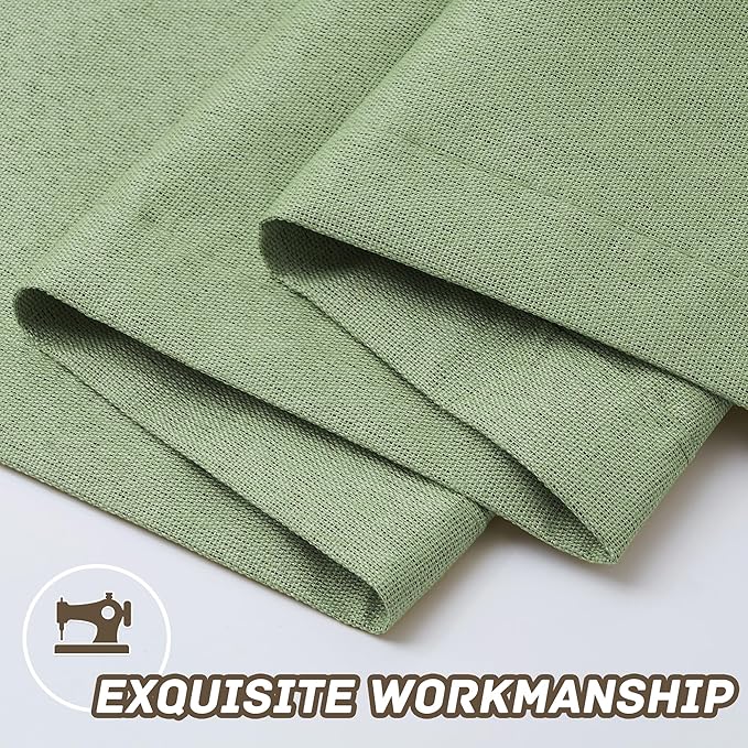 100% Blackout Linen Textured Curtains 120 Inch Length 2 Panels Set for Living Room, Bedroom, Light Weight Curtains with Grommets Top, Full Blackout Curtains Privacy Protection, Green, 52" W x 120" L
