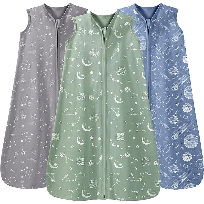 Unnivoll Baby Sleep Sack 6-12 Months 3 Pack 100% Cotton Lightweight 0.5 TOG Wearable Blanket Baby Sleep Bag with 2-Way Zipper for Newborn Infant
