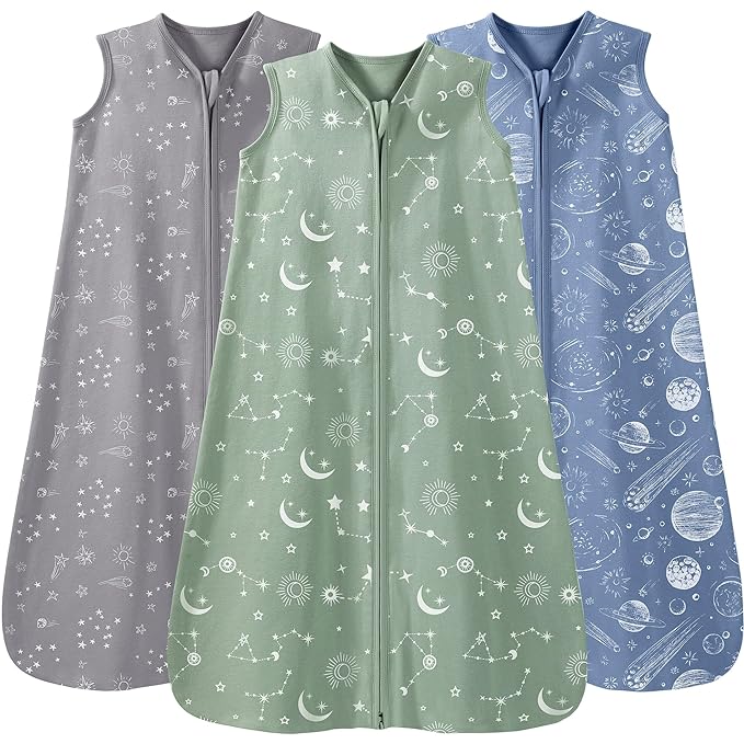 Unnivoll Baby Sleep Sack 18-24 Months 3 Pack 100% Cotton Lightweight 0.5 TOG Wearable Blanket Baby Sleep Bag with 2-Way Zipper for Infant Toddler
