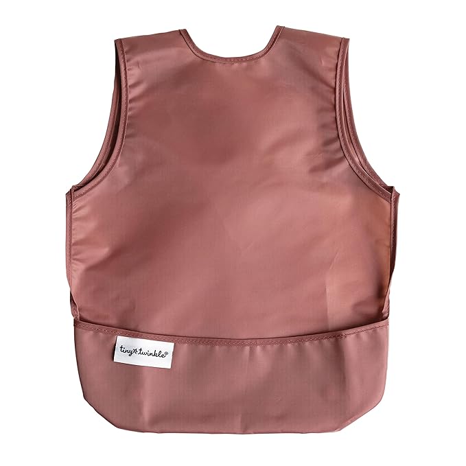 Tiny Twinkle Mess Proof Baby Bibs | 2 Pack Waterproof Toddler Bib for Eating | Baby Apron for Feeding, Machine Washable, Perfect Shower Gift (Taupe Dandelion, 6–24M)