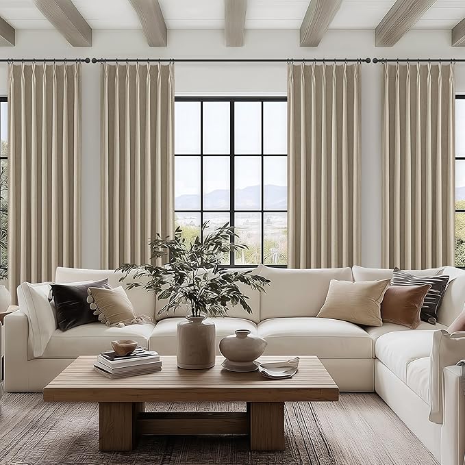 GreyBeige 105 Inch Curtains 2 Panel Set Burg Modern Decorative Dark Out Curtains for Bedroom Heat and Cold Blocking Window Coverings 9ft High Pinch Pleated Drapes for Living Room (W40 xL105)