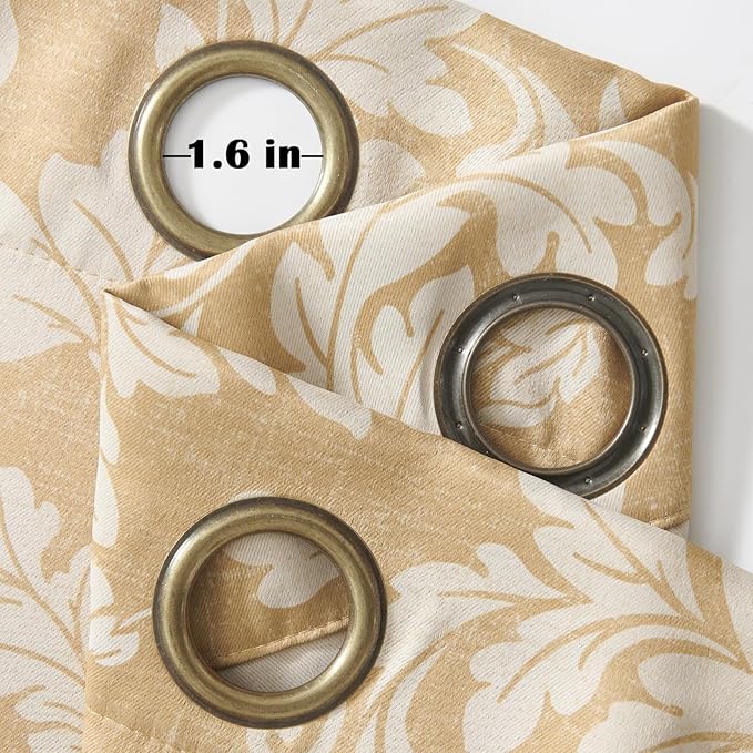 jinchan 75% Blackout Curtains for Bedroom, Brown Scroll Leaf Patterned Curtains 63 inch Length for Living Room, Farmhouse Vintage Drapes, Thermal Insulated Window Treatments, Grommet 2 Panels Brown