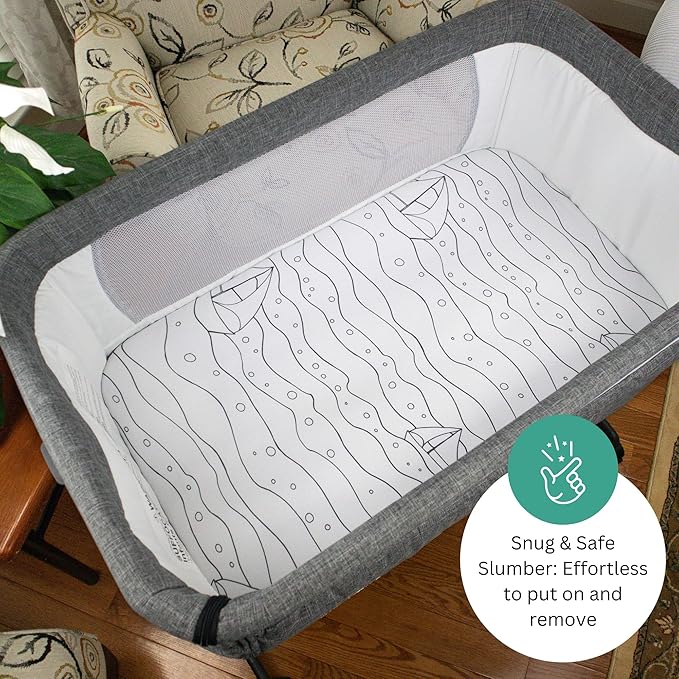 Bassinet Sheets for Papablic, CoZee, Cowiewie, Ezebaby, Nawahev Baby Bassinet Bedside Sleeper by TansyPanda, 3PC, 33x20, Ultra Soft, Breathable Snug Fit, Unisex Boys Girls, Gray White (Ocean Fish)