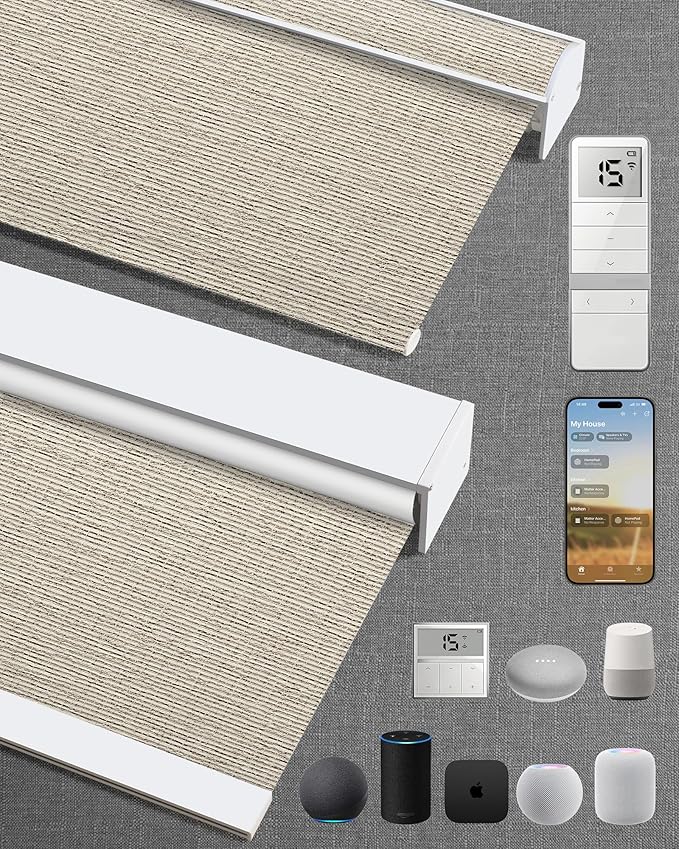 Kincmo Motorized Blinds with Remote,100% Blackout Motorized Roller Shades Work with Apple Homekit,Alexa,Google, Custom Electric Blinds with App,Voice Control (Classic Sandy)