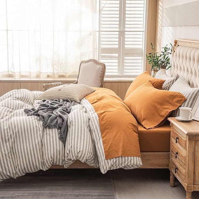PURE ERA Jersey Knit 4pc Bed Sheet Set 100% T-Shirt Heather Cotton Super Soft Comfy Breathable Fits Mattress Up to 20" Extra Deep Pocket (Solid Burnt Orange, Cal King)