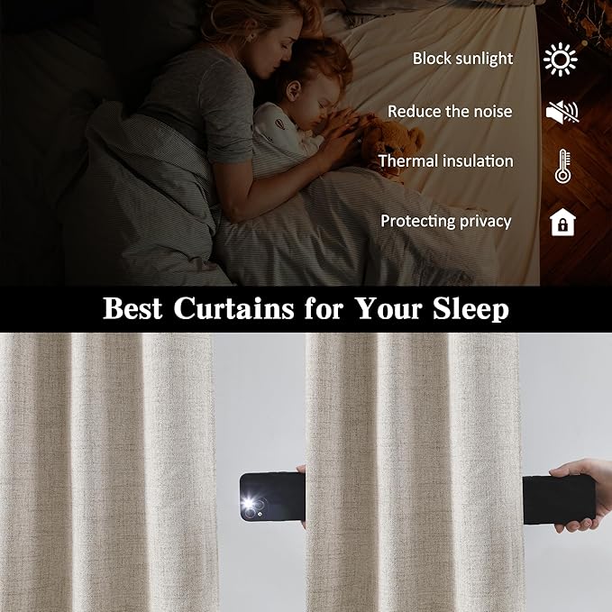 RAIN CITY Extra Wide Room Divider Curtains 105 Inch Long 2 Panels,Custom Made Noise Reduction Curtains for Large Window Track System Curtain Panels Back Tab Pleat Tape with Hooks, Beige 70x105