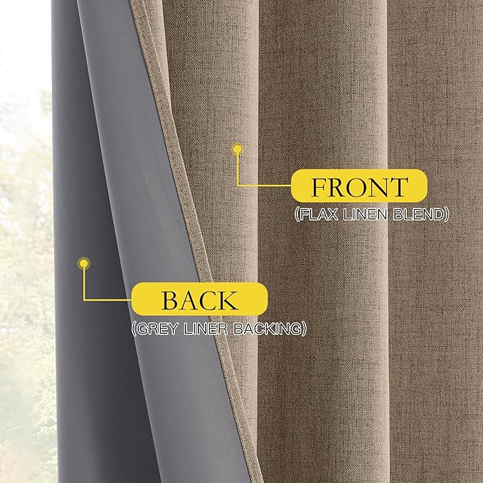 NICETOWN Burlap Vintage 2 Panels Faux Linen 100% Blackout Curtains, 42 x 63 Inches, Rod Pocket Style, Thermal Insulated & Noise Reducing Drapes for Living Room, Bedroom, Modern, Farmhouse