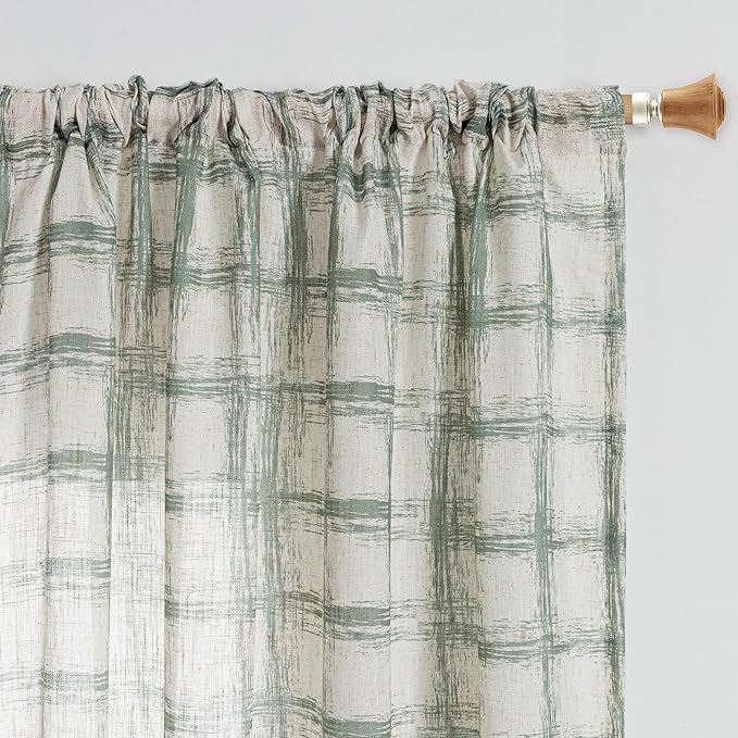 MYSKY HOME Living Room Curtains Nice Vertical Elegant Style for Patio Pergola Gazebo, Soft Touch Plaid Light Filtering Drapes for Doorways Sliding Glass Door, 50" Wide x 95" Long, Sage Green, 2 PCs