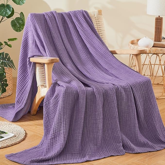 EMME Cotton Muslin Large Throw Blanket Couch Breathable Gauze Blanket Soft Lightweight Bed Blankets Adults (Purple, 50"x70")