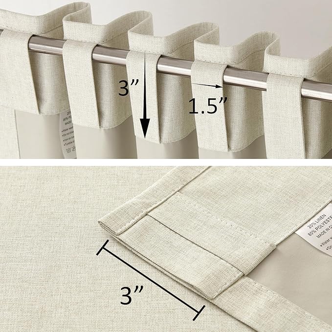 Full Blackout Cream Beige Curtains 63 Inch Long Linen Textured Curtains Thermal Insulated Heat Blocking Noise Reducing Vintage Drapes for Nursery Bedroom Rod Pocket&Back Tab 2 Panels 50W x 63L