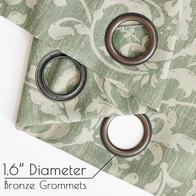 jinchan 80% Blackout Curtains for Living Room, Farmhouse Drapes with Scroll Floral Patterned for Bedroom, Extra Long Grommet Thermal Insulated Curtains, Vintage Drapes 108 inch Length 2 Panels Green