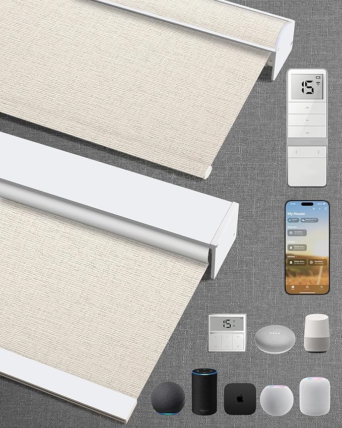 Kincmo Motorized Blinds with Remote,100% Blackout Motorized Roller Shades Work with Apple Homekit,Alexa,Google, Custom Electric Blinds with App,Voice Control (Classic Warm)