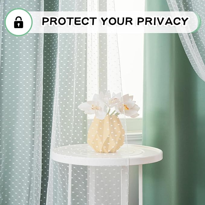 MYSKY HOME Curtains for Girls Bedroom & Nursery Kids Green Cute Curtains Double Layer with Polka Dots Sheer, Grommet Tops, 52x84 Inch Each Panel, 2 Panels