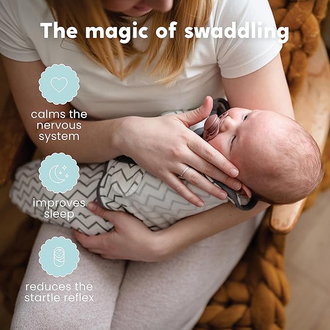 CuddleBug Swaddles for Newborns (3-Pack) - 100% Cotton Velcro Baby Swaddles 0-3 Months, Machine Washable Newborn Sleep Sacks, Snug Baby Swaddle Blanket (Spots & Stripes)