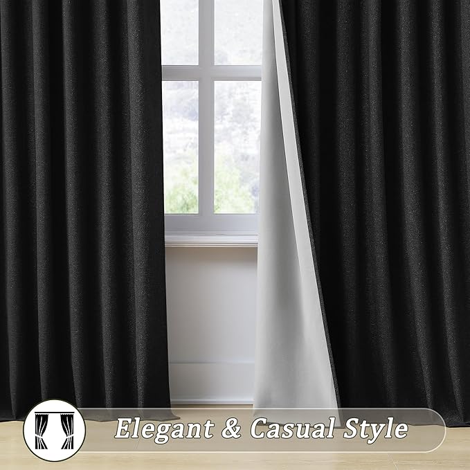 RAIN CITY Extra Wide Blackout Curtains 70 x 102 Inch Long, Linen Blend Black Out Pleated Curtains 2 Panels Set, Back Tab Pocket Textured Curtain for Home Office Patio Sliding Glass Door