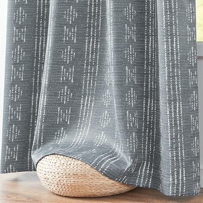 jinchan 95% Blackout Boho Curtains 96 Inch Length for Bedroom White on Grey Geometric Printed Grommet Top Room Darkening Thermal Insulated Window Drapes 2 Panels