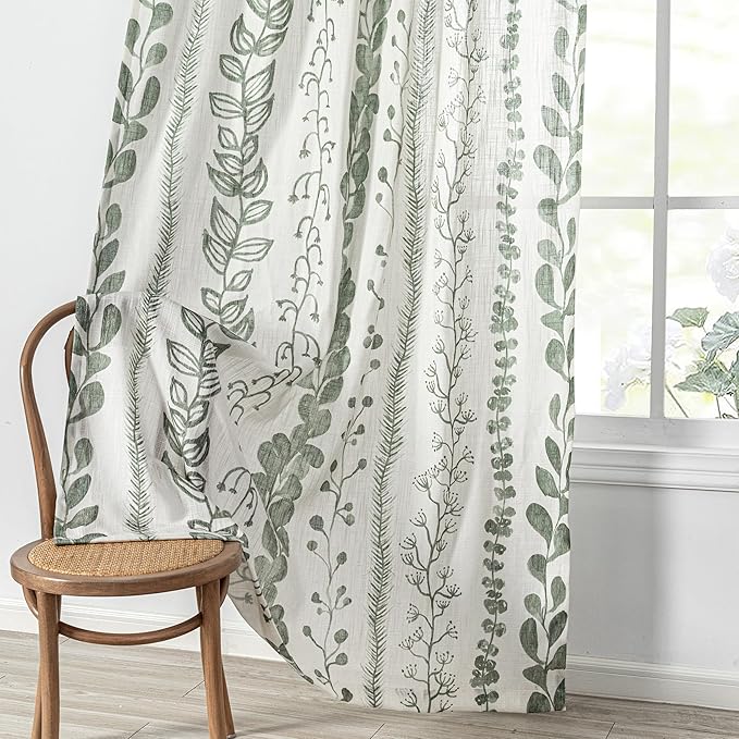 MEETSKY Sage Green Curtains 72 Inches Long 2 Panels Boho Curtains for Living Room Light Filtering Patterned Drapes for Bedroom Linen Style Back Tab Leaf Print Window Treatment, 50” Wide Each Panel