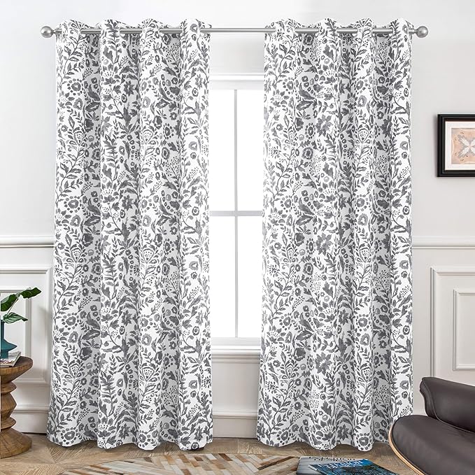 DriftAway Julia Watercolor Blackout Room Darkening Lined Thermal Insulated Energy Saving Window Curtains 2 Layers 2 Panels Each Size 52 Inch by 84 Inch Gray