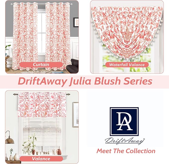 DriftAway Julia Watercolor Blackout Room Darkening Lined Thermal Insulated Energy Saving Window Curtains 2 Layers 2 Panels Each Size 52 Inch by 84 Inch Blush