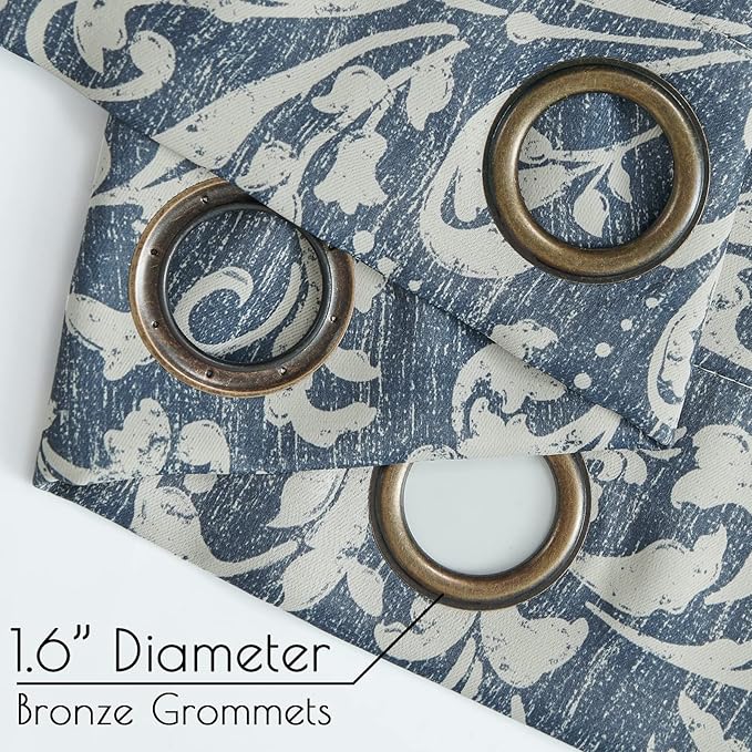 jinchan 80% Blackout Curtains for Living Room, Farmhouse Drapes with Scroll Floral Patterned for Bedroom, Grommet Top Thermal Insulated Curtains, Vintage Country Drapes 84 inch Length 2 Panels Blue
