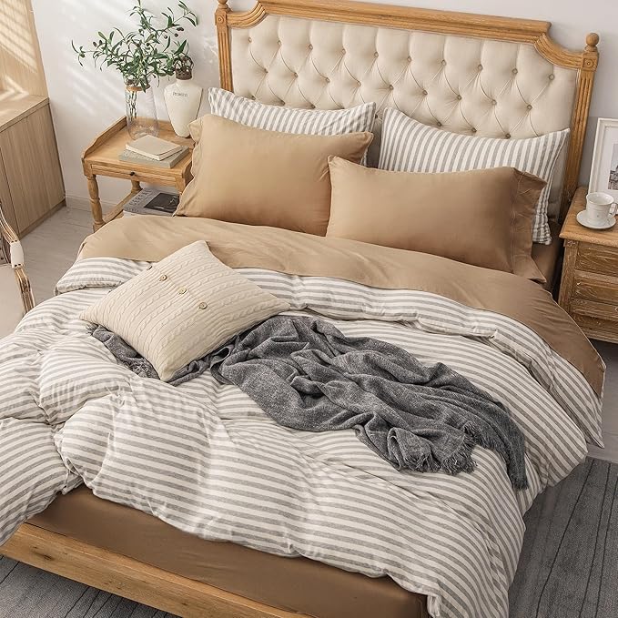 PURE ERA Jersey Knit 4pc Bed Sheet Set 100% T-Shirt Cotton Super Soft Comfy Breathable Fits Mattress Up to 20" Extra Deep Pocket (Solid Toffee Brown, King)