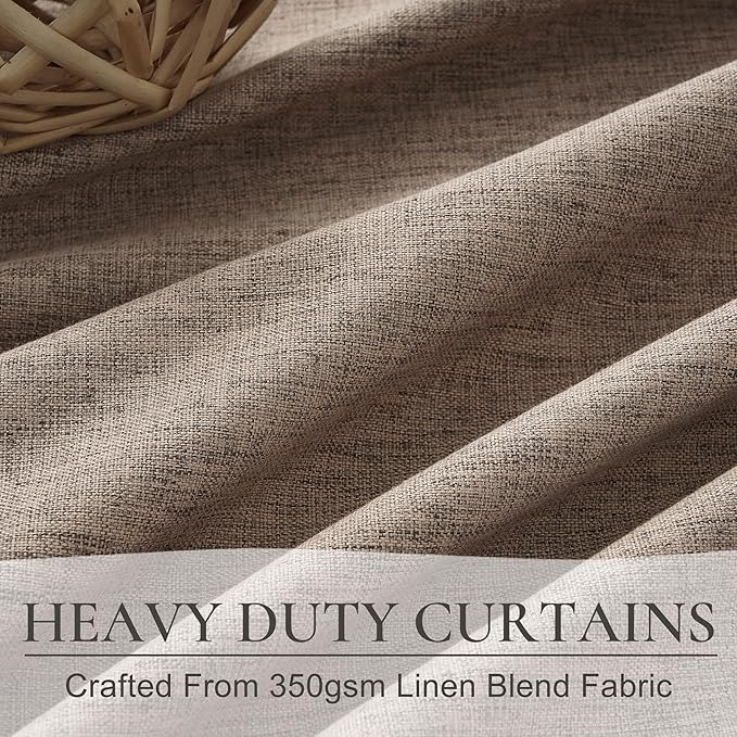 Dark Flax Linen Pinch Pleated Blackout Curtains & Drapes 96 Inch Long Bedroom/Livingroom Farmhouse Window Curtain 2 Panel Sets, Neutral Track Room Darkening Thermal Insulated 8ft Back Tab (40"Wx96"L)