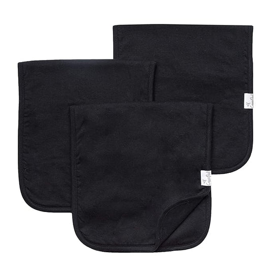 Copper Pearl Premium Baby Burp Cloths - 3-Pack Large Cotton Burp Cloths, Extra Soft Spit Up Rags with 3 Absorbent Layers, Perfect for Baby Boy and Baby Girl Gifts (21" x 10" Size, Black Basics Set)