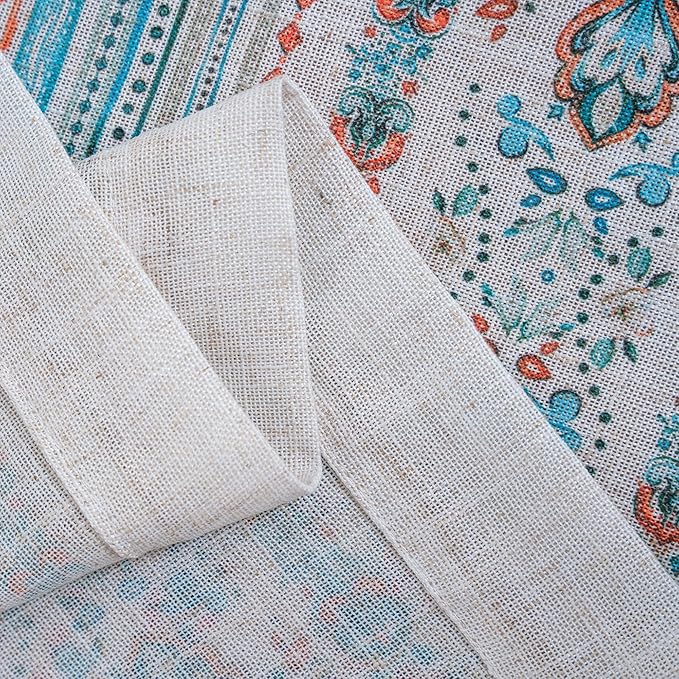 MYSKY HOME Boho Curtains & Drapes Sheer Linen Look Window Curtains 95 inches Long Light Filtering Privacy Protect Damask Pattern Decoration Texture Soft Touch Back Tab, 50" x 95", Teal, 2 Panels