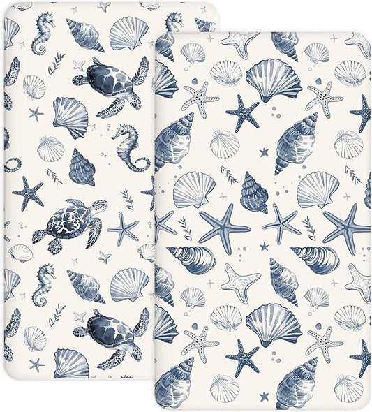 Crib Sheets for Boys and Girls, 2 Pack Fitted Baby Sheets for Standard Toddler Mattress 28" x 52", Soft Breathable Jersey Knit Baby Bedding (Deep Blue)